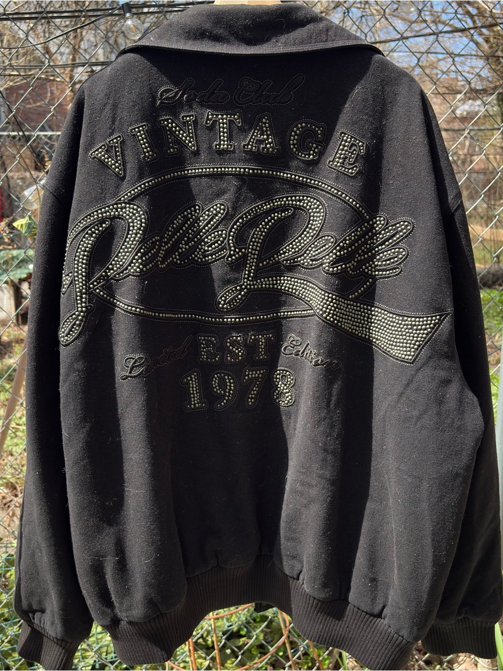 Pelle Pelle Black Studded Vintage Logo Zip-Up Sweater Jacket